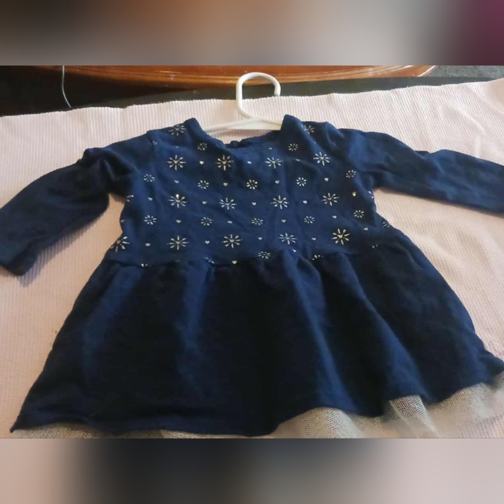Cherokee Navy Blue Girls Long Sleeve Dress 3-6 Months  Floral Embroidery  A-30